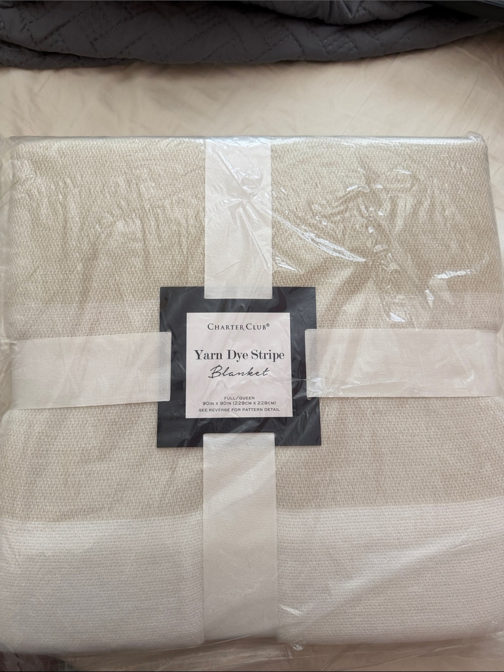 Charter Club Beige and Cream Yarn-Dye Stripe Blanket